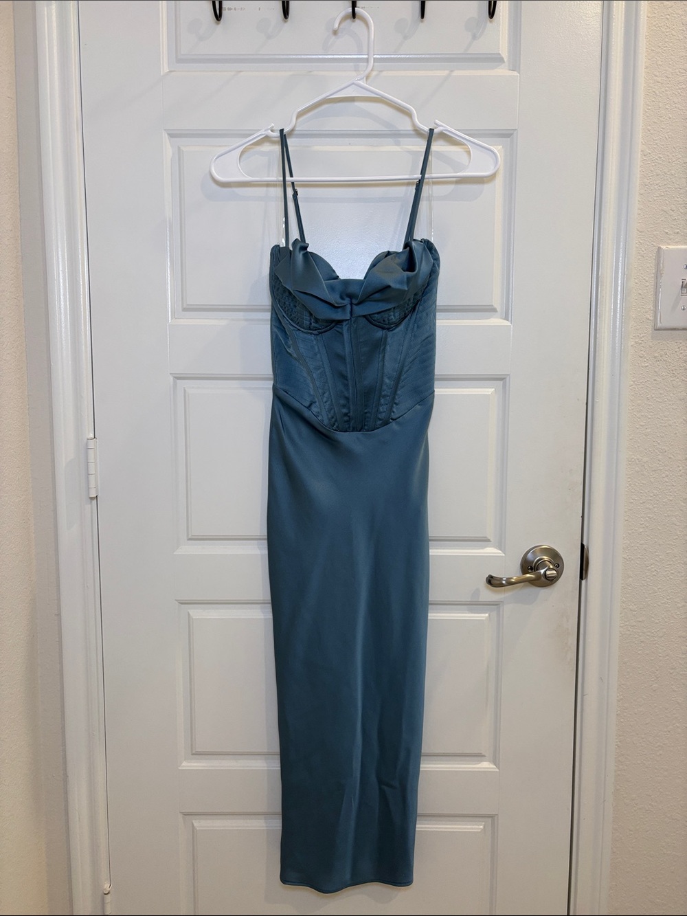 House of CB Myrna Blue Satin Corset Maxi Dress Size XS